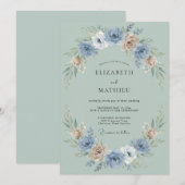 Blauw Blush Bloemenslingers Bruiloft Kaart (Voorkant / Achterkant)