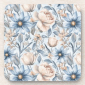 Blauw & Blush Botanisch Aquarel Bier Onderzetter (Voorkant)