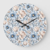 Blauw & Blush Botanisch Aquarel Grote Klok (Voorkant)