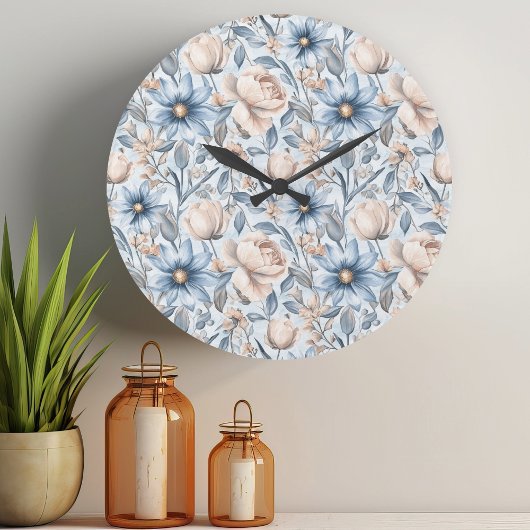 Blauw & Blush Botanisch Aquarel Grote Klok