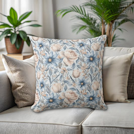 Blauw & Blush Botanisch Aquarel Kussen