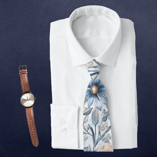 Blauw & Blush Botanisch Aquarel Stropdas