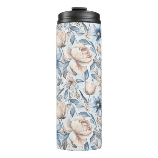 Blauw & Blush Botanisch Aquarel Thermosbeker (Voorkant)