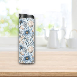 Blauw & Blush Botanisch Aquarel Thermosbeker