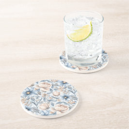 Blauw & Blush Botanisch Aquarel Zandsteen Onderzetter