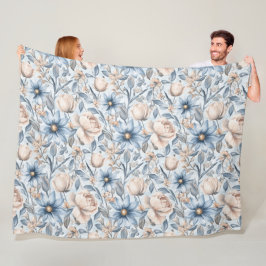 Blauw & Blush Botanisch Waterverf Fleece Deken