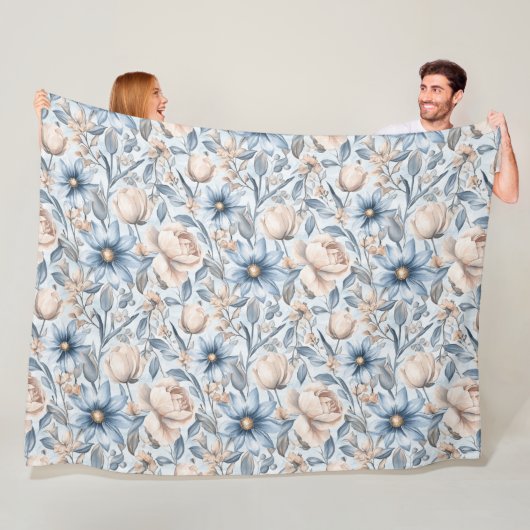 Blauw & Blush Botanisch Waterverf Fleece Deken (In situ)