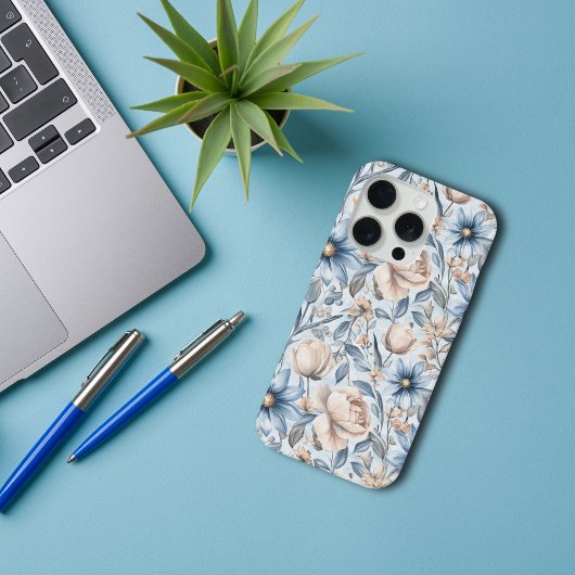 Blauw & Blush Botanisch Waterverf iPhone Hoesje