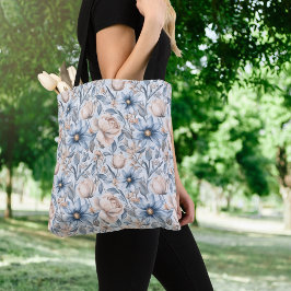 Blauw & Blush Botanisch Waterverf Tote Bag