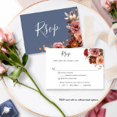 Blauw, Blush Bourgogne Bloemen, w / zonder maaltij RSVP Kaartje