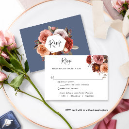 Blauw, Blush, Bourgogne Bloemen w / zonder maaltij RSVP Kaartje