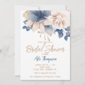 Blauw, Blush en Roos Gold Bridal Shower Kaart (Voorkant)