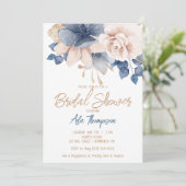 Blauw, Blush en Roos Gold Bridal Shower Kaart (Staand voorkant)