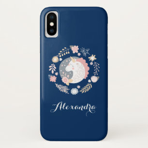 Blauw & Blush Gepersonaliseerde Eenhoorn iPhone X Hoesje