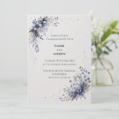 Blauw Blush Lint Boog Duif Trouw Uitnodiging (Staand voorkant)