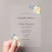 Blauw Blush Roze Crème Floral Elegante bruiloft Acryl Uitnodigingen (Insitu (Draagbaar))