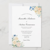 Blauw Blush Roze Crème Floral Elegante bruiloft Kaart (Voorkant)