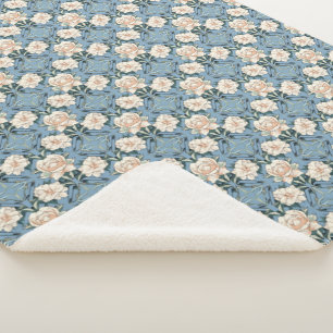 Blauw Blush Rozen Sherpa Gooi Deken