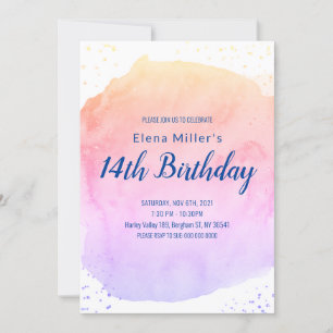 Blauw blush waterverf slag gouden glitter invitat kaart