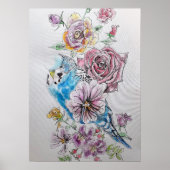 Blauw boedgie en rood roze Waterverf Poster (Voorkant)