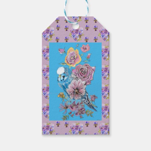 Blauw boedgie Waterverf floral Damage Gift Label Cadeaulabel (Voorkant)