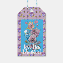Blauw boedgie Waterverf floral Damage Gift Label Cadeaulabel