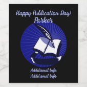 Blauw boek en Quill Wijn Etiket (Enkel label)