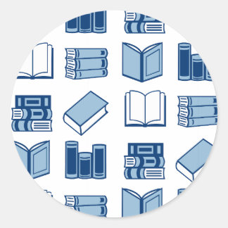 Blauw boek lezen en schrijven patroon ronde sticker