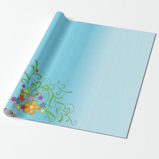 Blauw Boeket Cadeaupapier (Uitgerold)