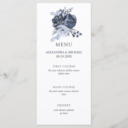 blauw boeket | Floral Wedding Menu (Voorkant)