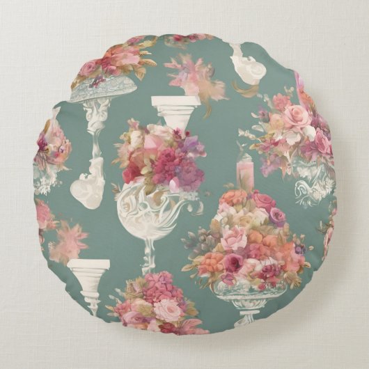  blauw boeket rond kussen (Voorkant)