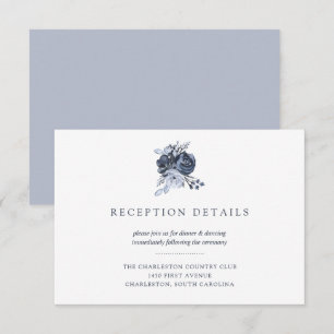 Blauw Boeket Waterverf Bloemen Bruiloftsreceptie Kaart