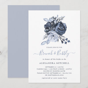blauw boeket Waterverf Floral Brunch en Bubbly Kaart