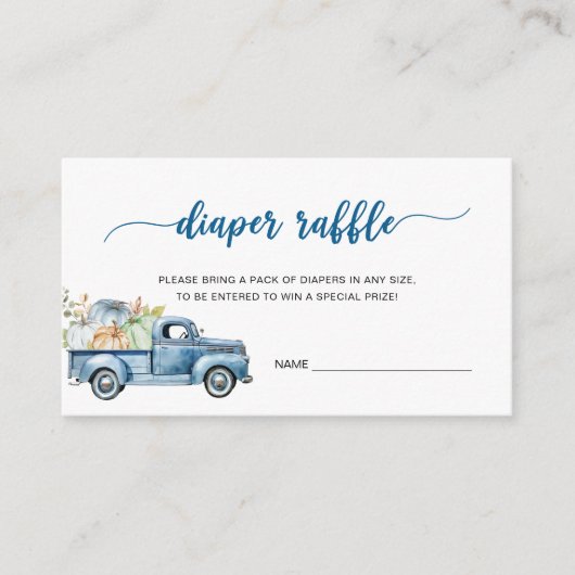 Blauw Boerderij Truck Pompoenen Baby shower Luier Informatiekaartje (Voorkant)