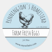Blauw Boerderij Verse eieren Ronde Sticker (Voorkant)