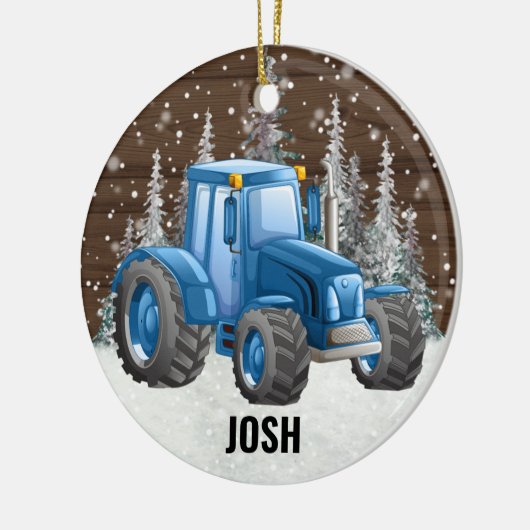 Blauw Boerderij voor trekkers Rustige Kerstmis Keramisch Ornament (Links)