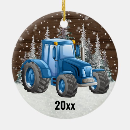 Blauw Boerderij voor trekkers Rustige Kerstmis Keramisch Ornament (Achterkant)