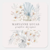 Blauw Boheemse Pastelkleur Bloemen Vierkante Sticker (Voorkant)