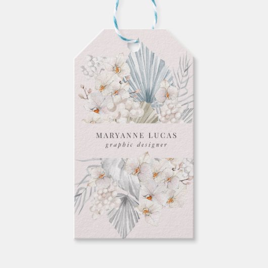 Blauw bohemien bloemmotief cadeaulabel (Voorkant)