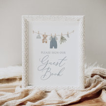 Blauw Boho Babykleren Baby Shower Gastboek Handtek