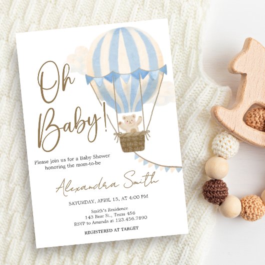 Blauw Boho Beer Babyshower  Kaart