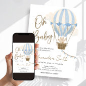 Blauw Boho Beer Babyshower  Kaart