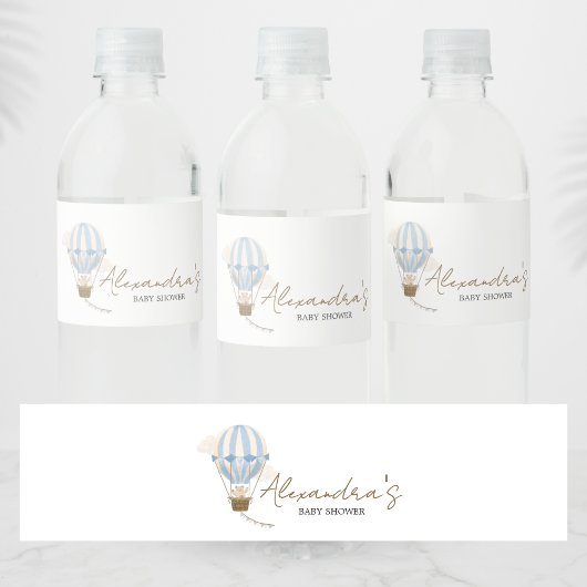 Blauw Boho Beer Babyshower Waterfles Etiket