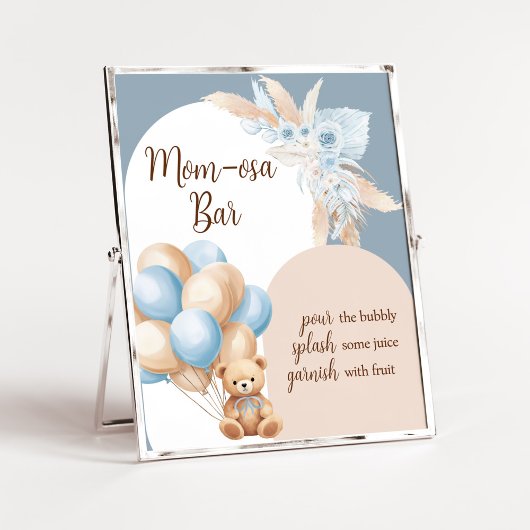 Blauw Boho Beer Balloon Baby shower Moeder Osa Bar Poster