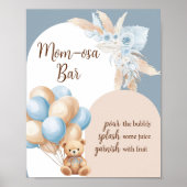 Blauw Boho Beer Balloon Baby shower Moeder Osa Bar Poster (Voorkant)