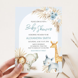 Blauw Boho Bloem Safari Baby Shower Kaart