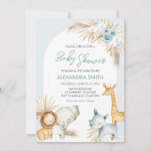 Blauw Boho Bloem Safari Baby Shower Kaart (Voorkant)