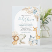 Blauw Boho Bloem Safari Baby Shower Kaart (Staand voorkant)
