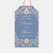 Blauw Boho Bloemen Bruiloft Cadeaulabel (Voorkant)