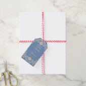 Blauw Boho Bloemen Bruiloft Cadeaulabel (Met Touw)